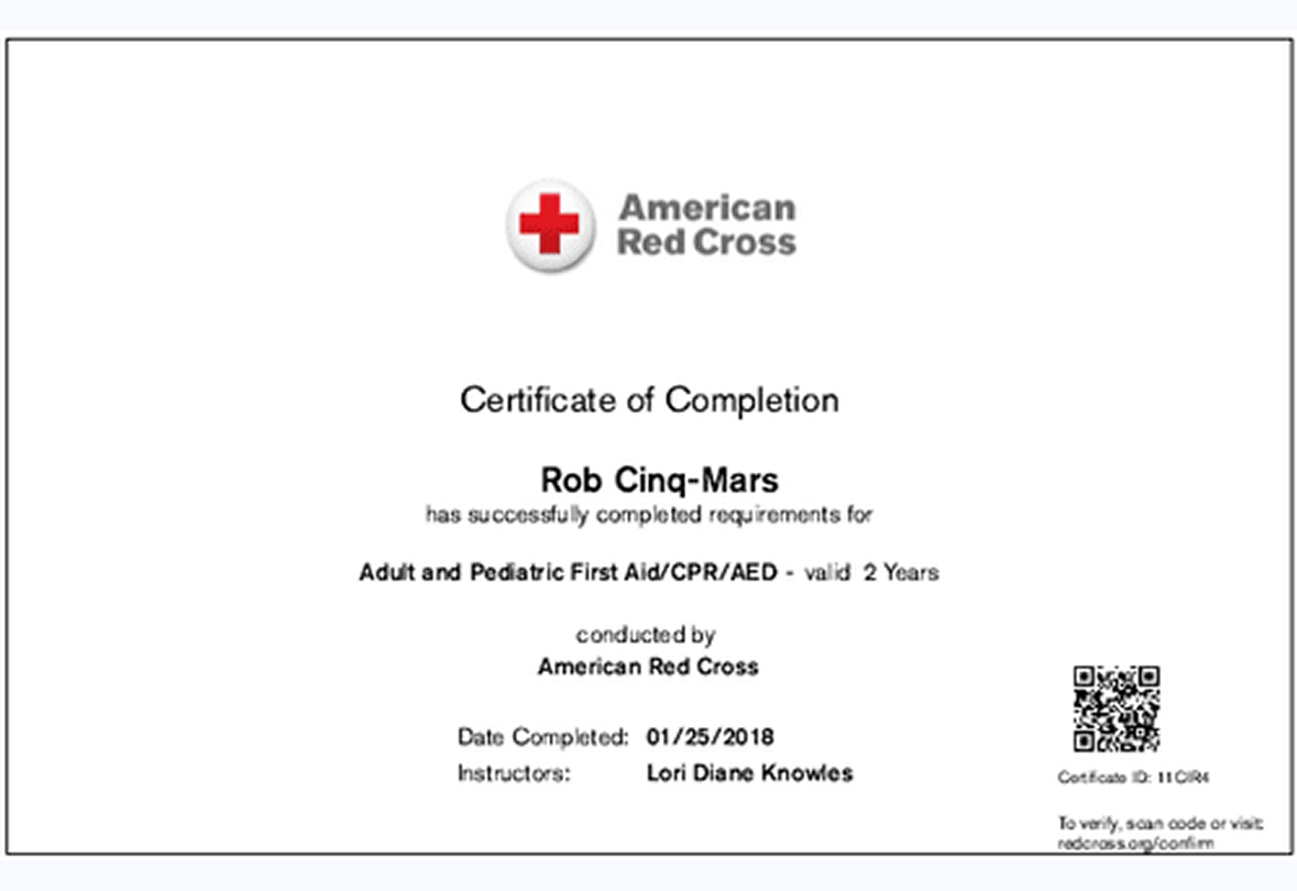 Certificate with QR code and details