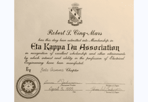 Engineering honor society certificate