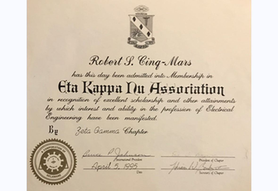 Engineering honor society certificate