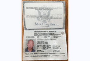 Official maritime identification card displayed