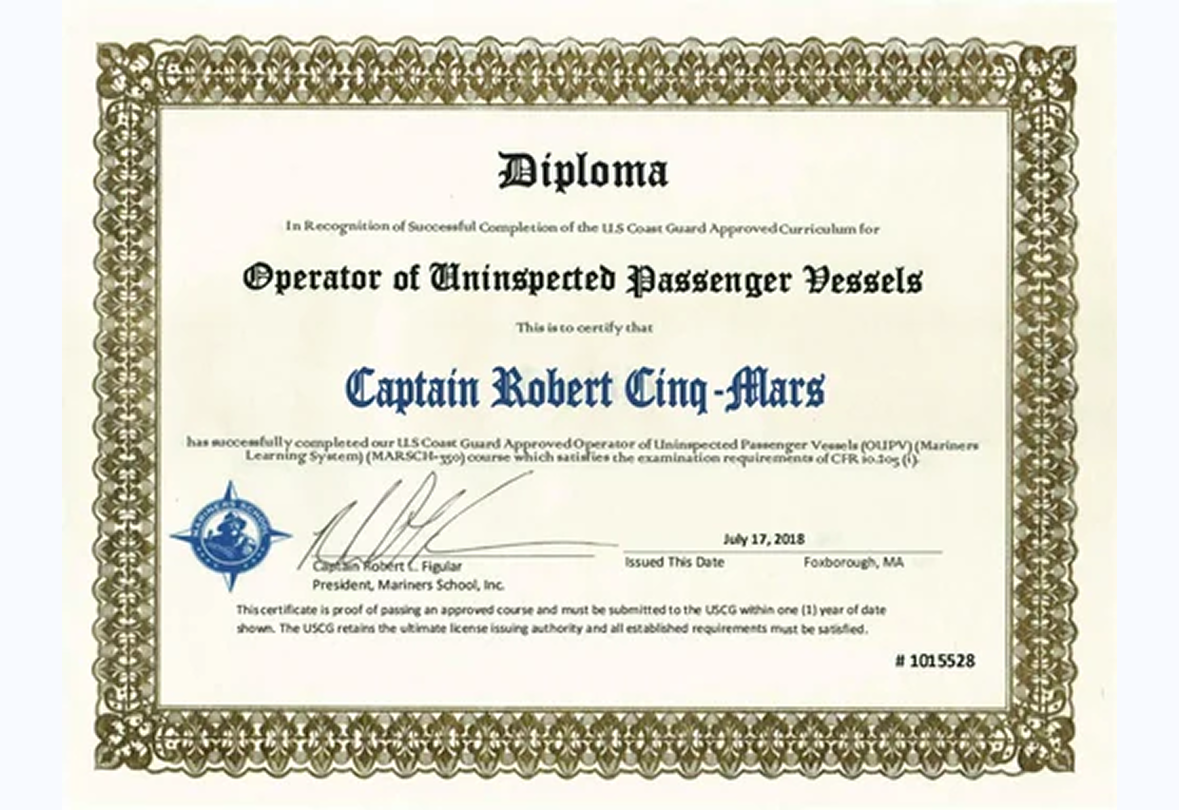 Diploma for vessel operation skills